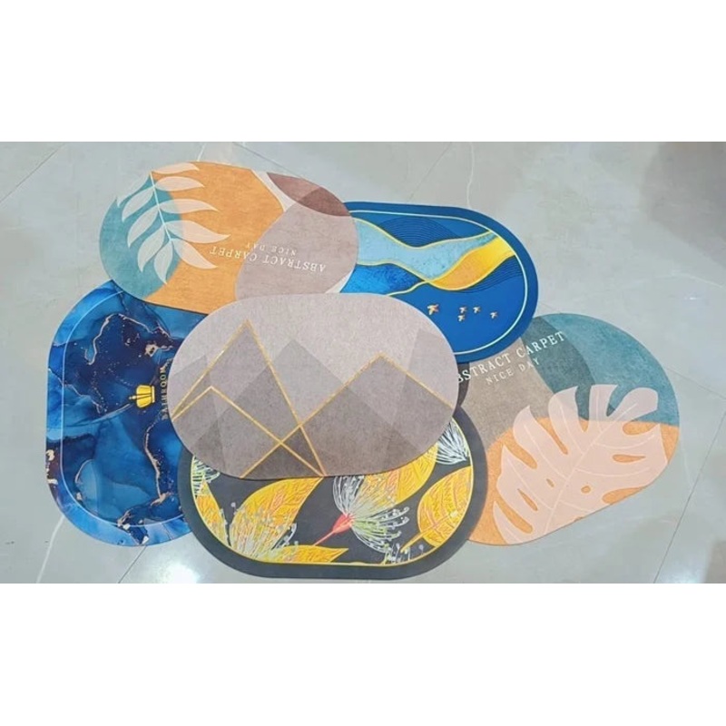 Water Absorbent Bathroom Door Mat (Heavy Quality), Non-Slip Quick Dry Rugs Fit Under Door Super Absorbent Thin Fashion Washable Oval Floor Bath Mat for Bathroom, Bathtub, Shower and Sink (Random Print)