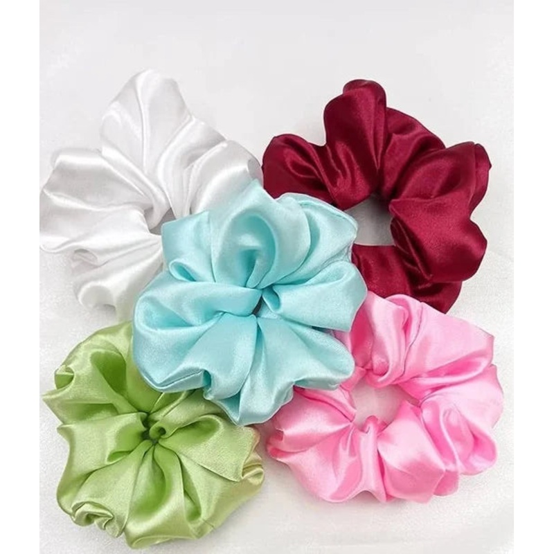 1 Pc Premium Satin Silk Scrunchie-L (Random Colour)