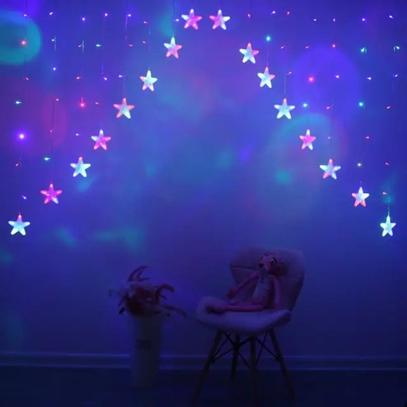 16-Star Multicolor Curtain Lights  Fun Room Decor for Kids or Celebrations