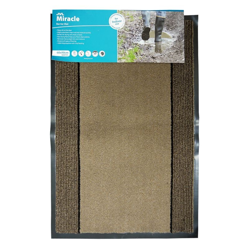 90x60cm JVL Miracle Barrier Mat – Light Brown Stripe