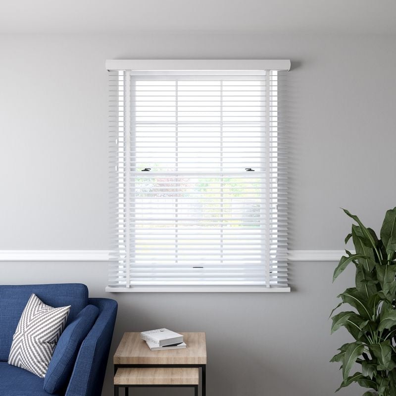 Venetian Blind 50mm Slat Faux Wood White – 60cm Width