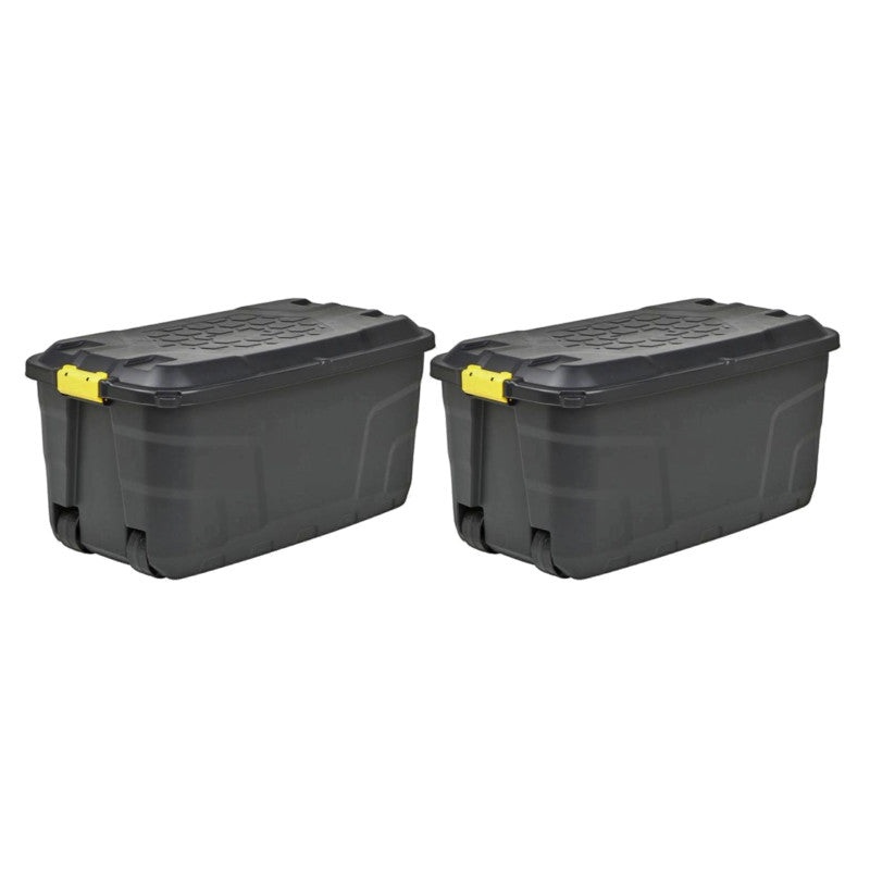 2 x Plastic Storage Box 145 Litres Extra Large – Black Heavy Duty by Strata