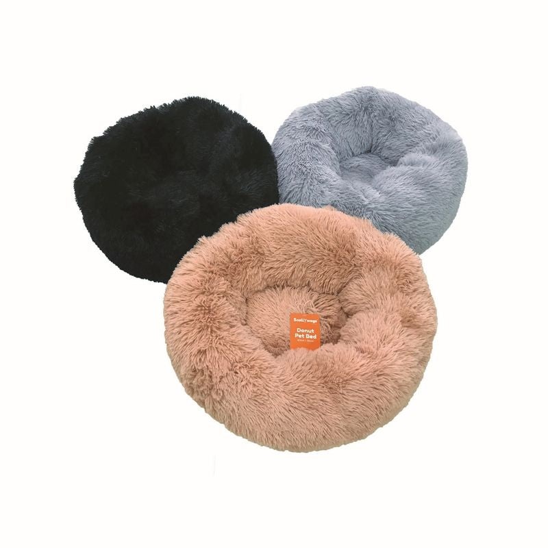 60×26 Black Fluffy Donut Pet Bed