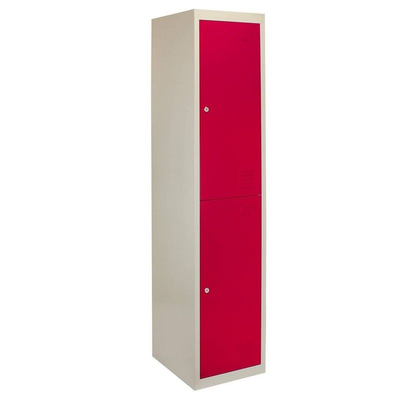 Steel Locker 2 Compartments 180cm – Grey & Red Flatpack by Raven