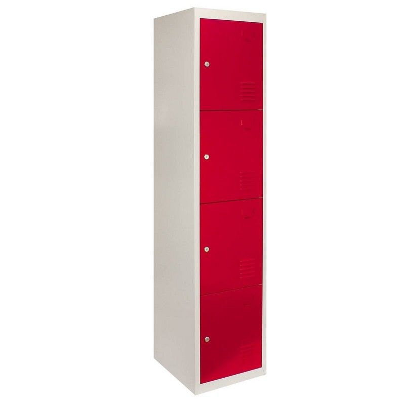 Steel Locker 4 Compartments 180cm – Grey & Red Storage by Raven
