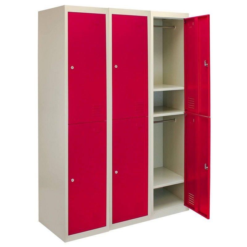 Steel Lockers 6 Compartments 180cm – Grey & Red Set Of Three Flatpack by Raven