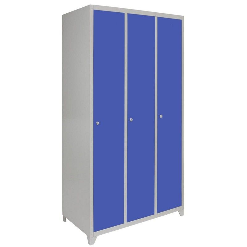 Steel Locker 3 Compartments 180cm – Grey & Blue Flatpack by Raven