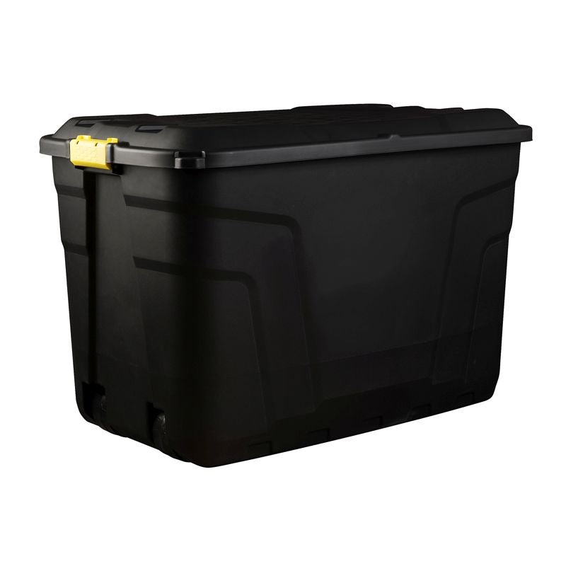 Plastic Storage Box 2 Wheels 190 Litres Extra Large – Black Heavy Duty by Strata