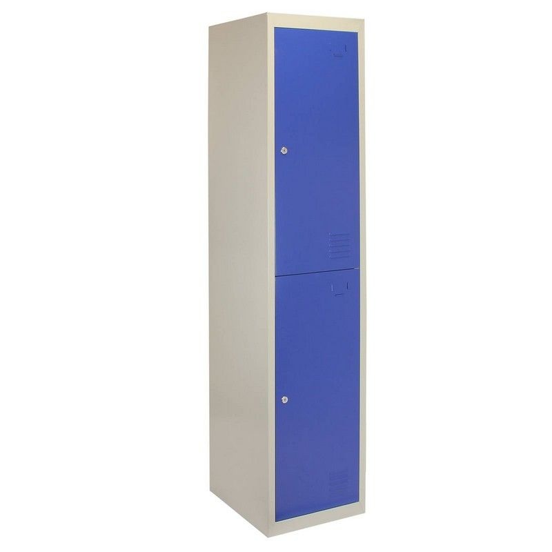 Steel Locker 2 Compartments 180cm – Grey & Blue Flatpack by Raven