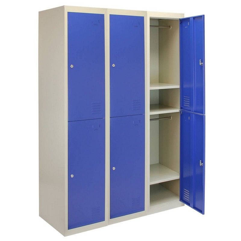 Steel Lockers 6 Compartments 180cm – Grey & Blue Set Of Three Flatpack by Raven