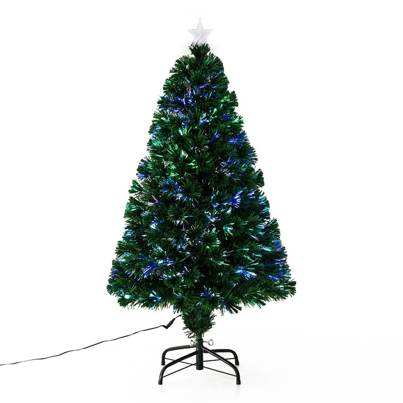 4 Foot Pre-Lit Fibre Optic Artificial Christmas Tree Holiday Xmas Dcor with Tree Topper Multi-Colour