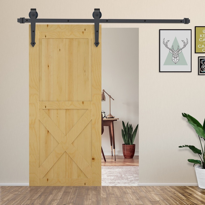 6′ Sliding Wood Barn Door Stainless Steel Set