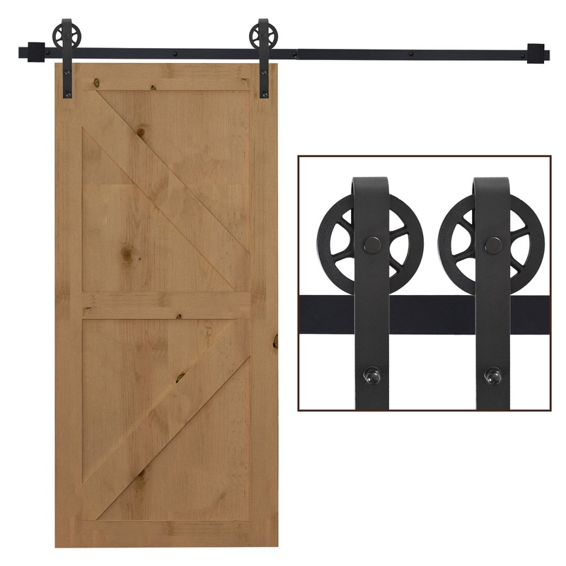 Carbon Steel 6.6′ Sliding Barn Door Hardware Kit-Frosted Black