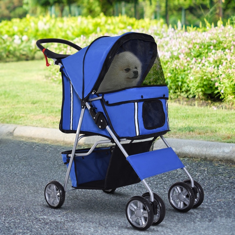 PawHut Pet Stroller for Small Miniature Dogs Cats Foldable Travel Carriage with Wheels Zipper Entry Cup Holder Storage Basket Black