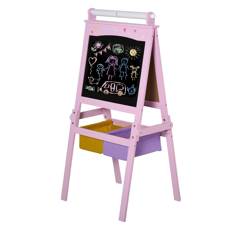 3 In 1 Kid’s Wooden Art Easel with Dual-Sides and Storage Baskets