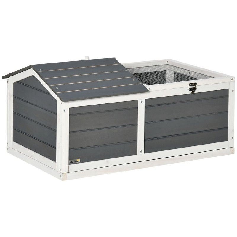 Pawhut Wooden Tortoise House Small Pet Reptile Shelter With Hide Den And Run – Grey