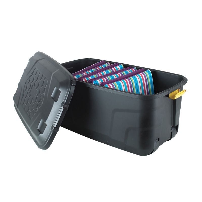 Plastic Storage Box 145 Litres Extra Large – Black Heavy Duty by Strata