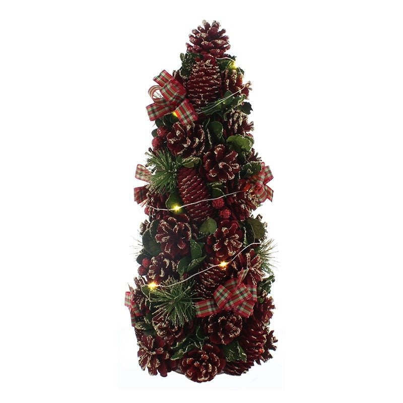 1ft Berries & Cones Christmas Tree Artificial – Green & Tartan with LED Lights Warm White