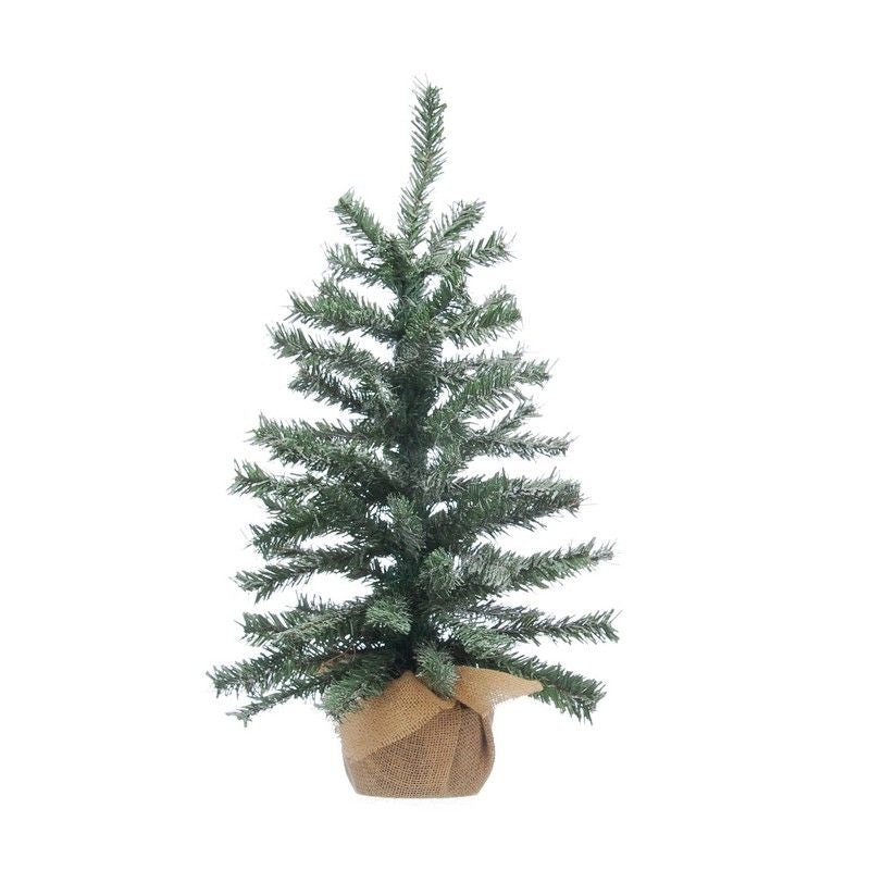 2 Foot Burlap Base Christmas Tree Artificial – White Frosted Green Ornament 68 Tips