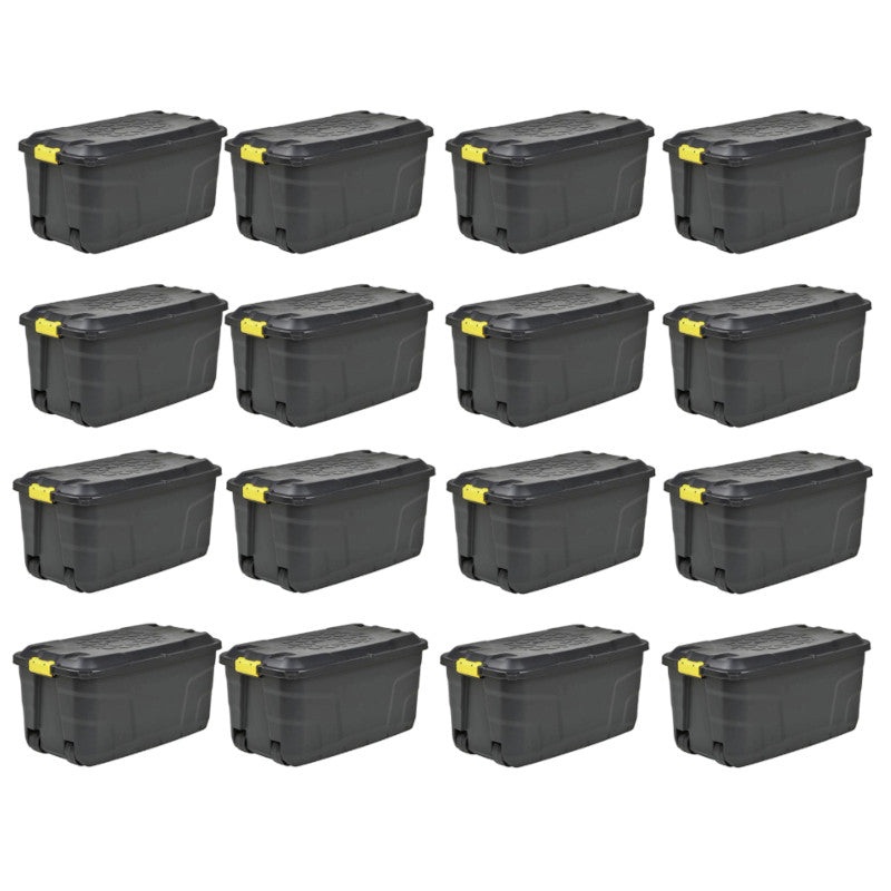 16 x Plastic Storage Box 145 Litres Extra Large – Black Heavy Duty by Strata