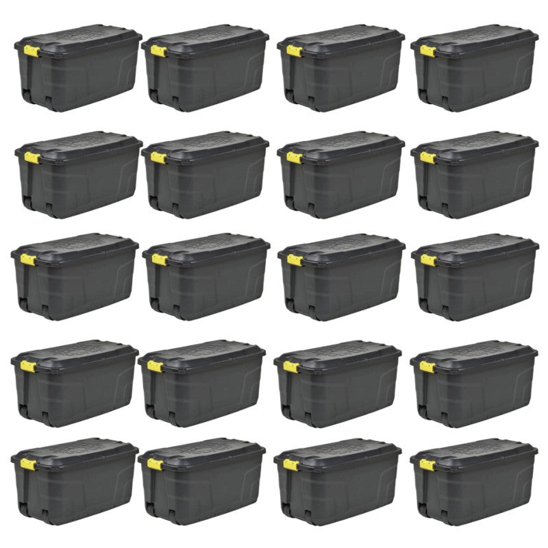20 x Plastic Storage Box 145 Litres Extra Large – Black Heavy Duty by Strata