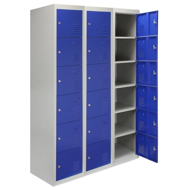 Steel Lockers 18 Compartments 180cm – Grey & Blue Set Of Three Flatpack by Raven