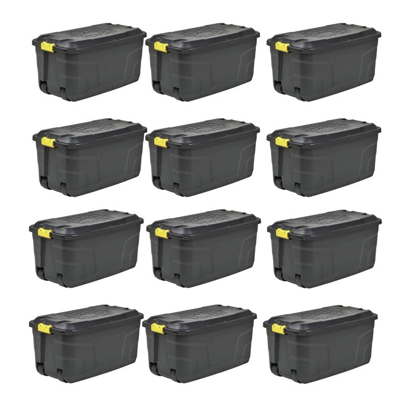12 x Plastic Storage Box 145 Litres Extra Large – Black Heavy Duty by Strata