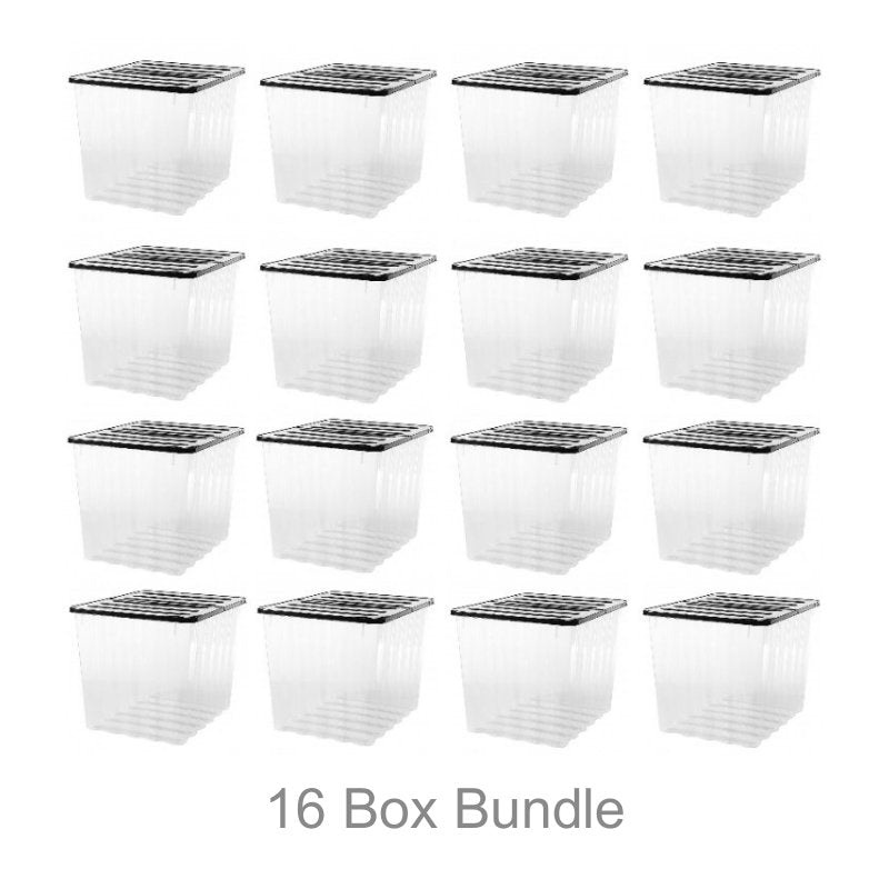 16 x Plastic Storage Boxes 110 Litres Extra Large – Clear & Black Supa Nova by Strata