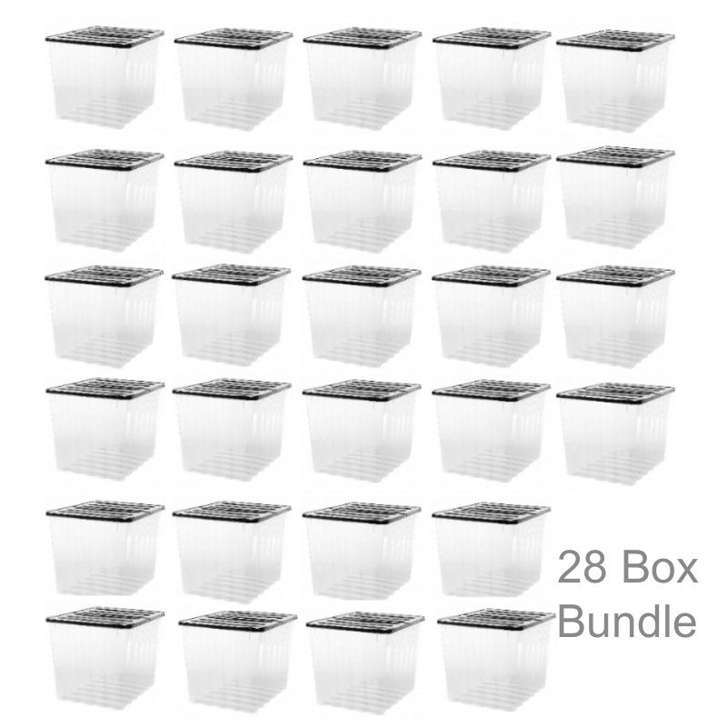 28 x Plastic Storage Boxes 110 Litres Extra Large – Clear & Black Supa Nova by Strata