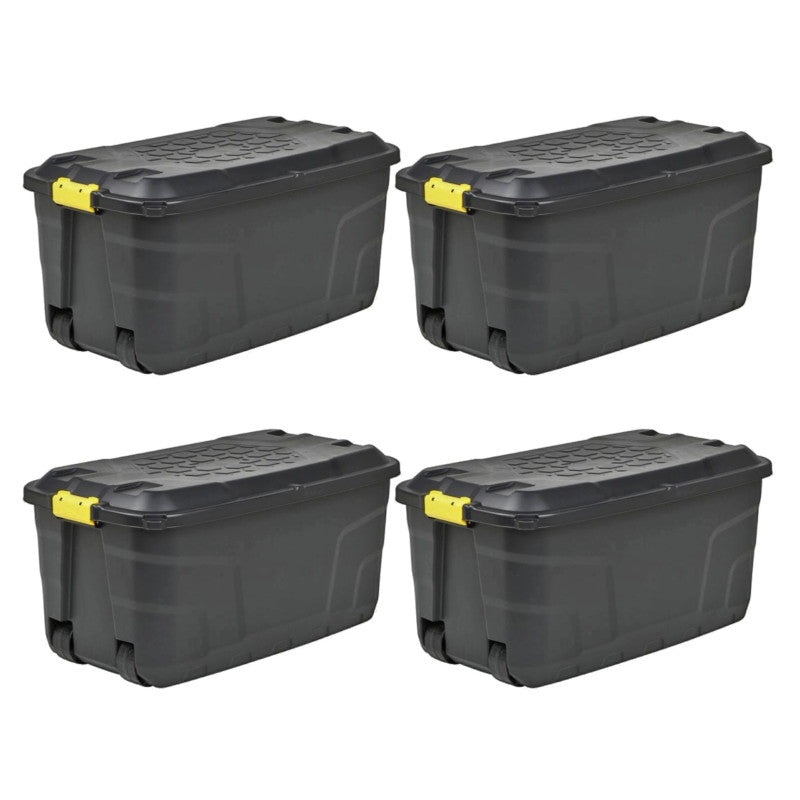 4 x Plastic Storage Box 145 Litres Extra Large – Black Heavy Duty by Strata