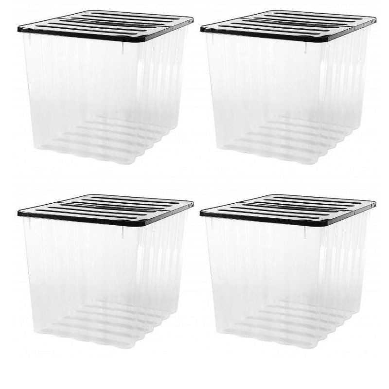 4 x Plastic Storage Boxes 110 Litres Extra Large – Clear & Black Supa Nova by Strata