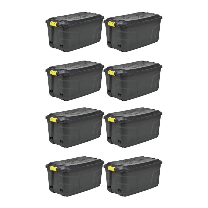 8 x Plastic Storage Box 145 Litres Extra Large – Black Heavy Duty by Strata