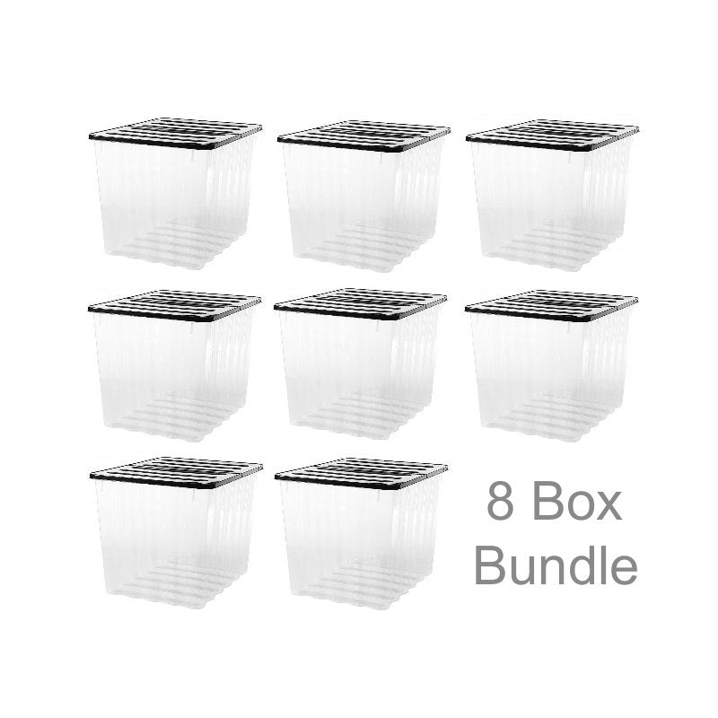 8 x Plastic Storage Boxes 110 Litres Extra Large – Clear & Black Supa Nova by Strata