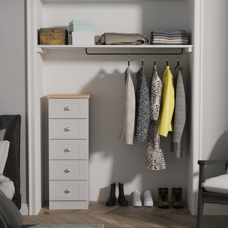 Sussex Bedside Table Grey & Light Oak 5 Drawers 40cm
