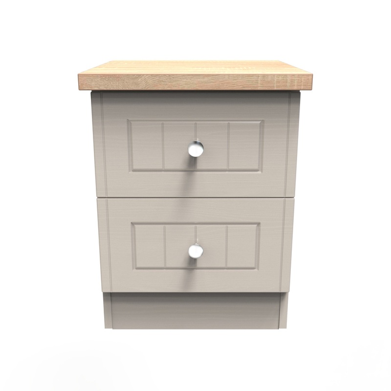 Vienna Bedside Table Off-white & Light Oak 2 Drawers 37cm