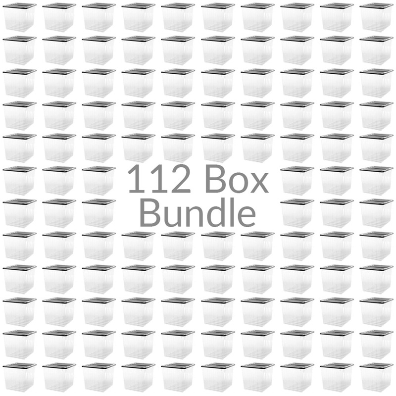 112 x Plastic Storage Boxes 110 Litres Extra Large – Clear & Black Supa Nova by Strata