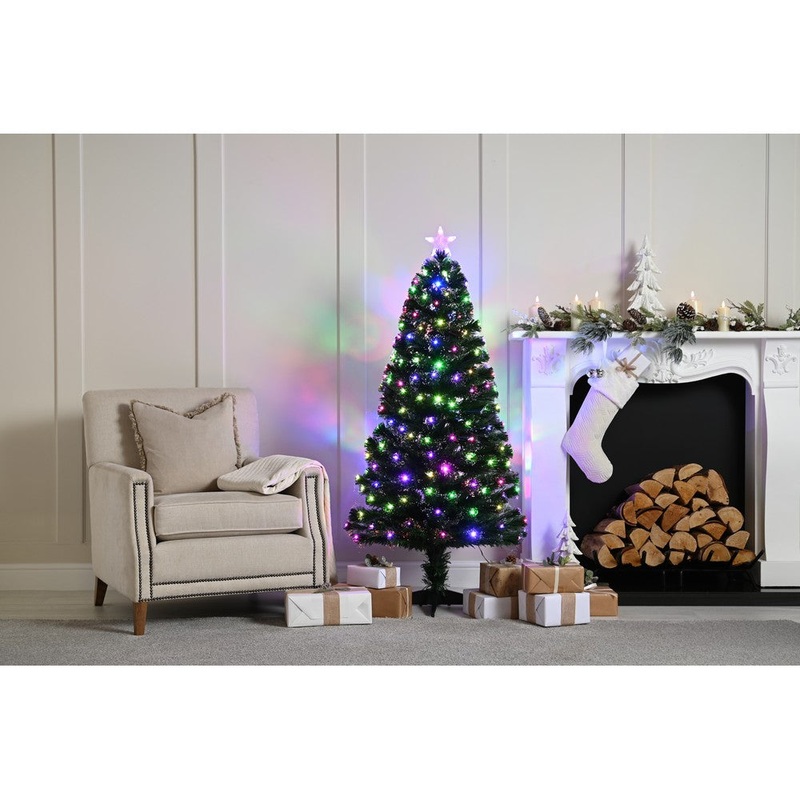 4ft Fibre Optic Christmas Tree Artificial – Dark Green Fibre Optic Multicoloured 125 Tips