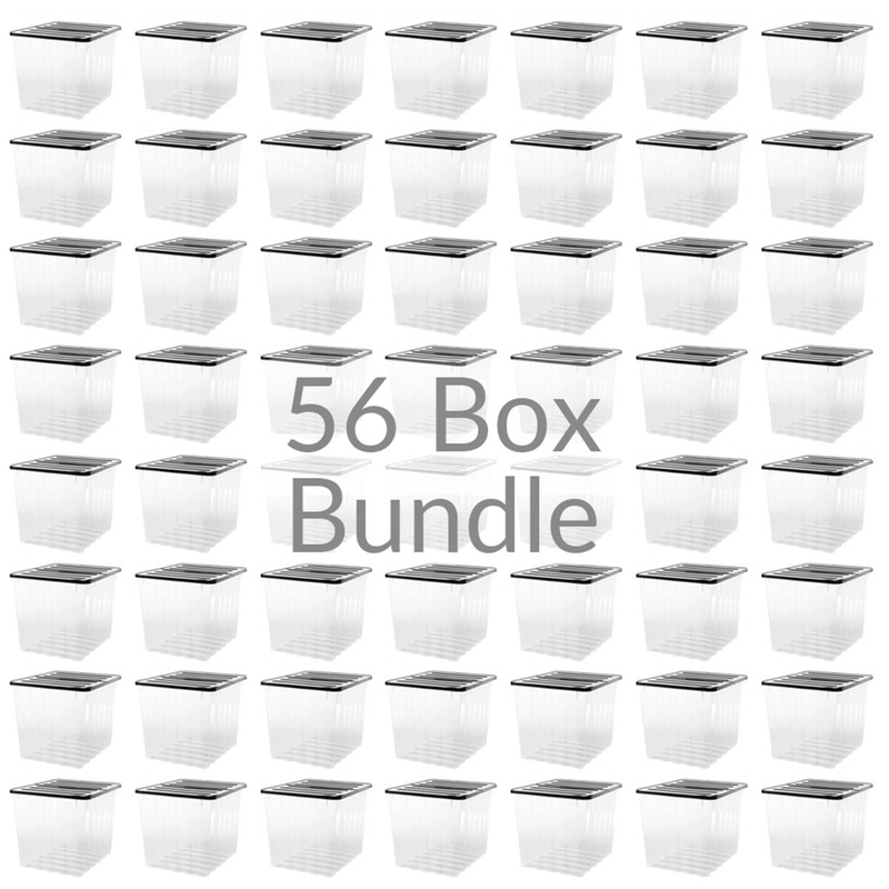 56 x Plastic Storage Boxes 110 Litres Extra Large – Clear & Black Supa Nova by Strata
