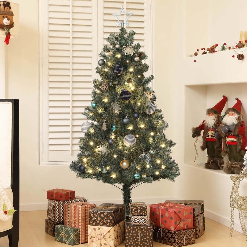 5ft Decorated Christmas Tree Artificial – with LED Lights Warm White 353 Tips