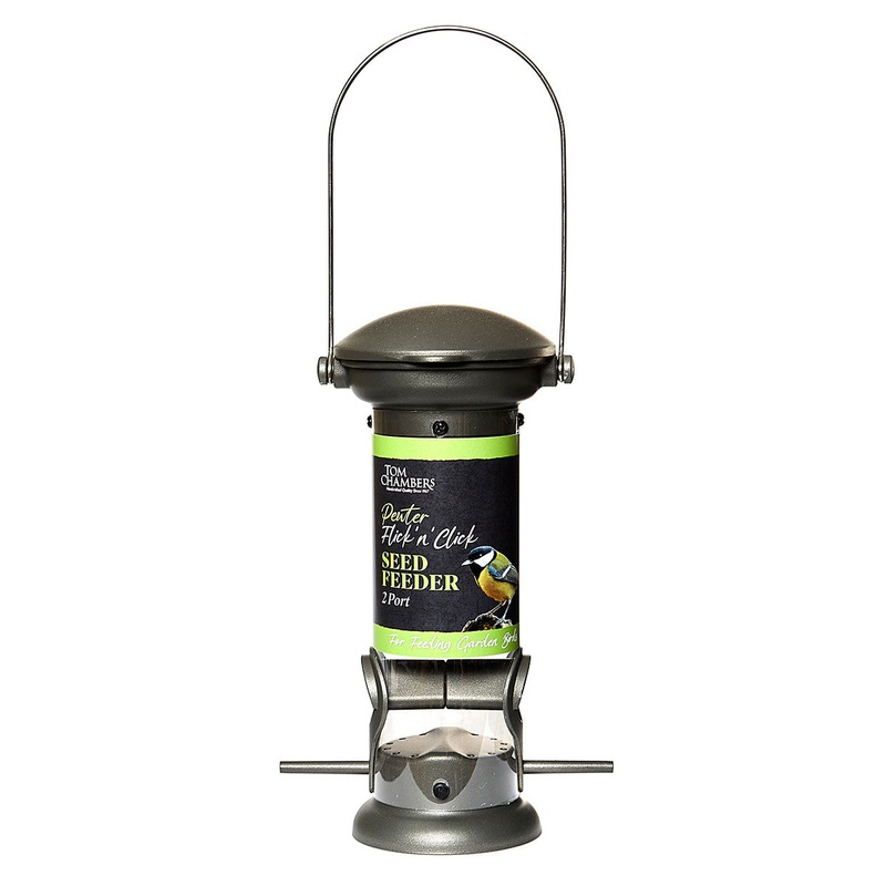 2 Port Flick ‘n Click Bird Seed Feeder Pewter By Tom Chambers