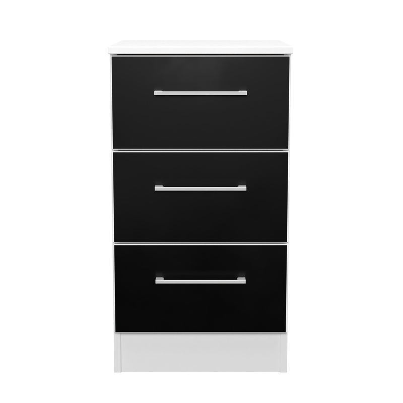 Worcester Bedside Table Black & White 3 Drawers 37cm