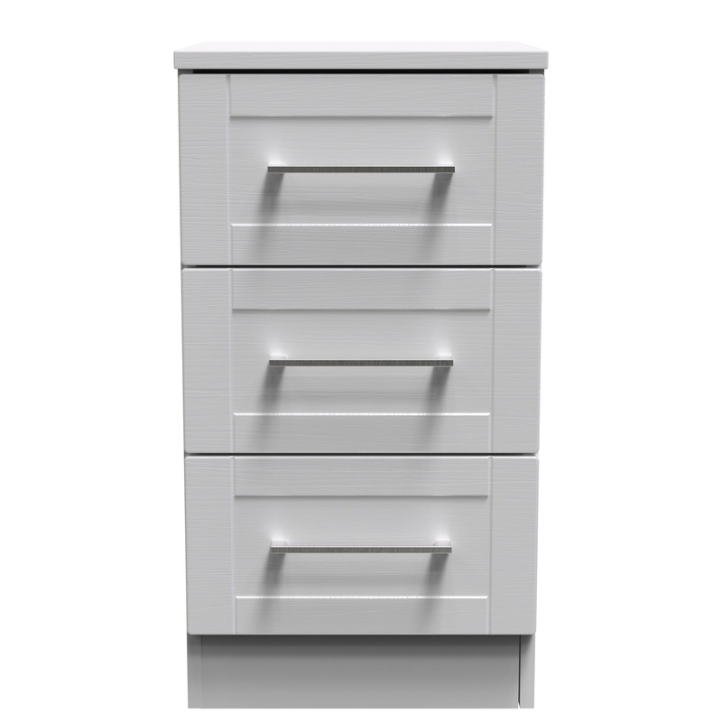 York Bedside Table Grey 3 Drawers 37cm
