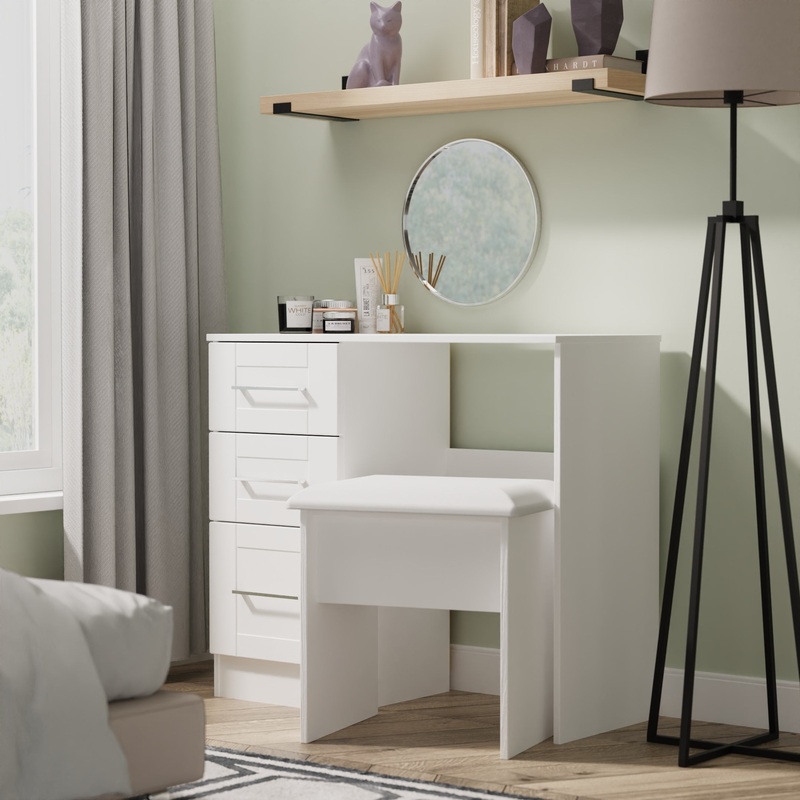 York Desk White 3 Drawers 90cm